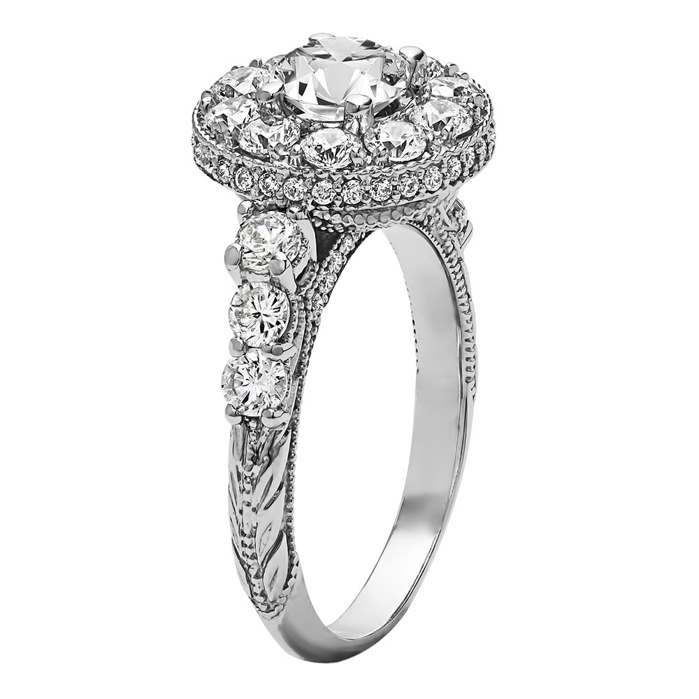 Round Cut Halo Diamond Vintage Engagement Ring