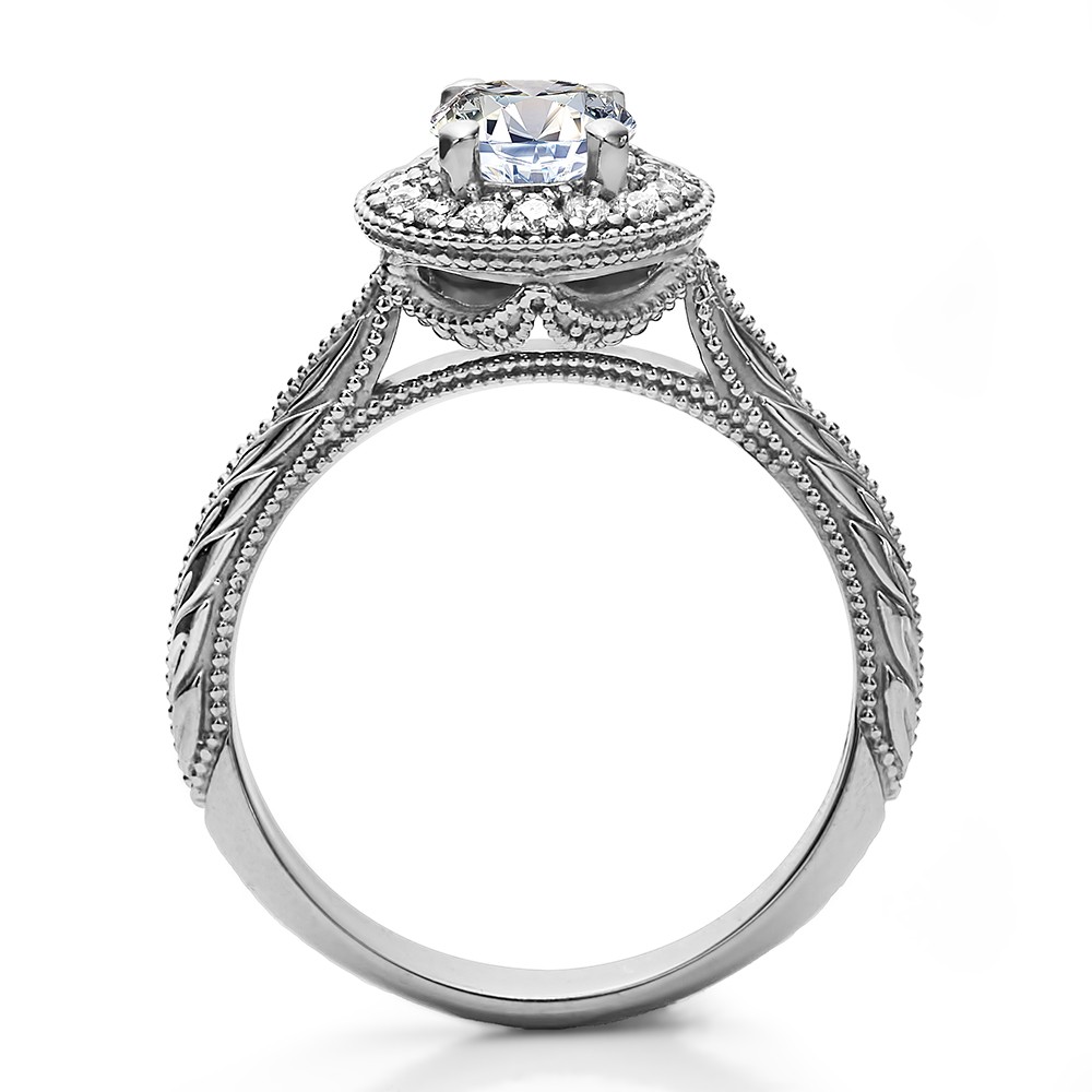 Round Cut Halo Diamond Vintage Engagement Ring