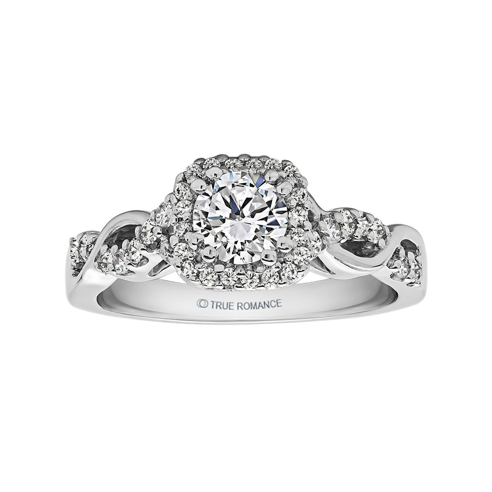 Rm1405 -14k White Gold Round Cut Halo Diamond Infinity Engagement Ring